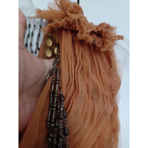 CRIS BARROS Long ORANGE  dress with SILK lining Beads antique inserts Size 38 - Picture 12 of 16